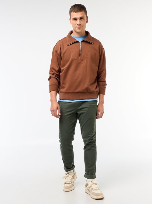 Katoenen sweater met schipperskraag en ritsje - Kiabi