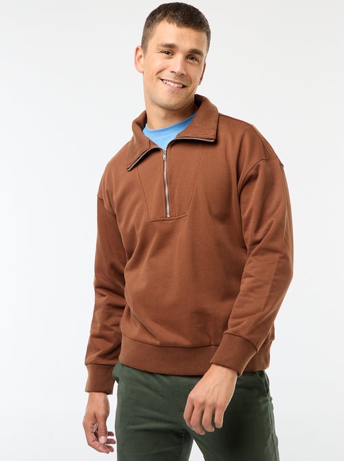 Katoenen sweater met schipperskraag en ritsje - Kiabi