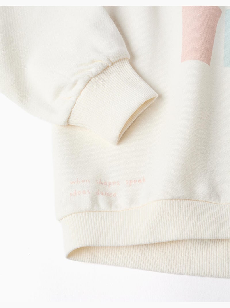 Katoenen sweatshirt met capuchon met hartjesprint Wit - Kiabi