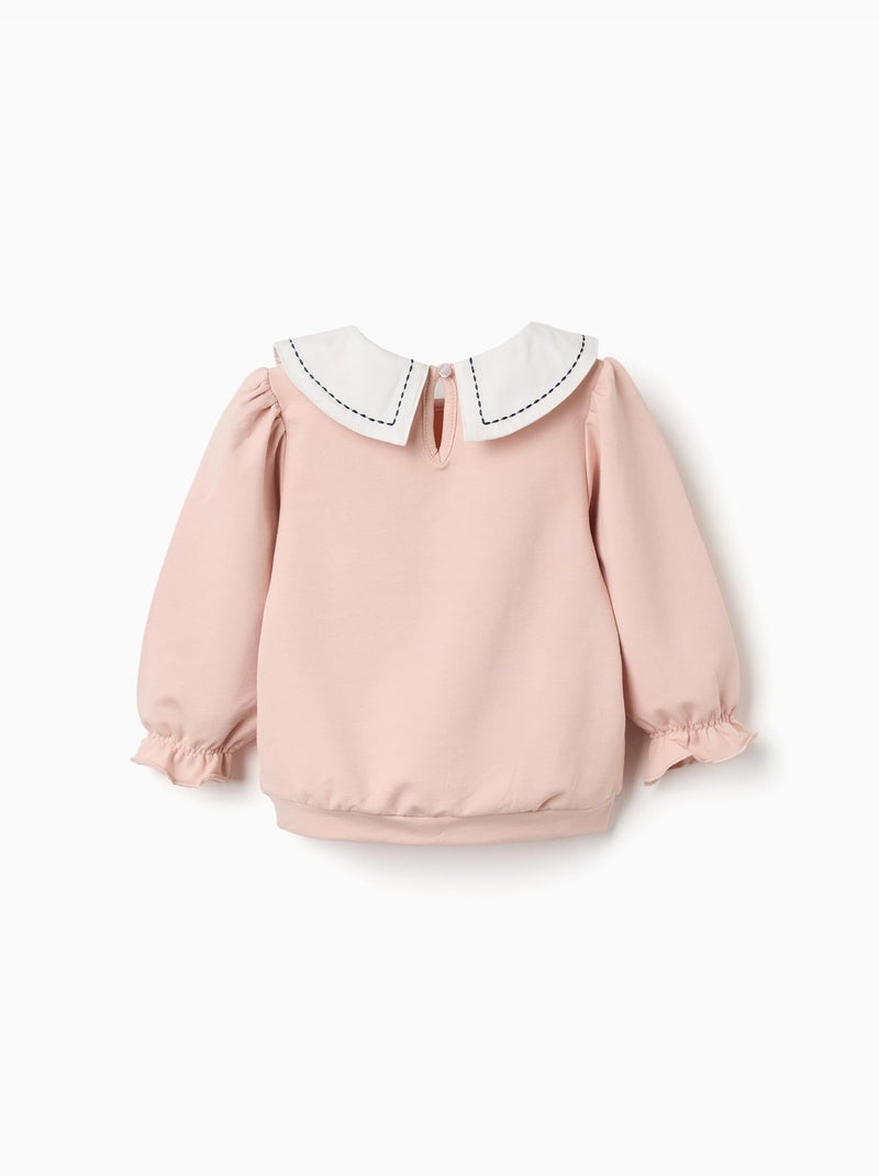 Katoenen sweatshirt met geborduurde kraag Lichtroze - Kiabi