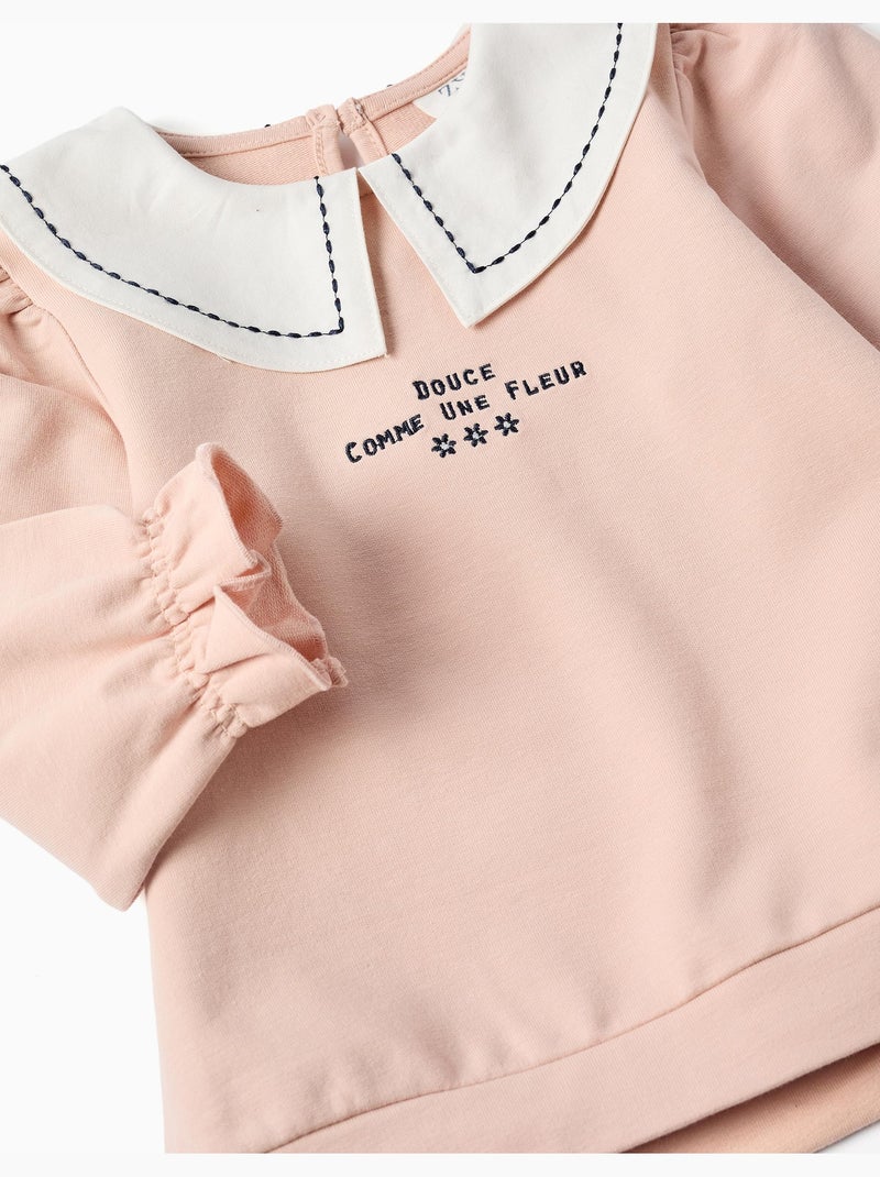 Katoenen sweatshirt met geborduurde kraag Lichtroze - Kiabi