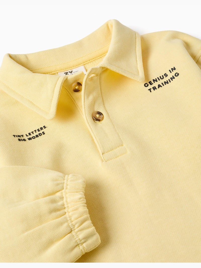 Katoenen sweatshirt met polokraag en print Geel - Kiabi