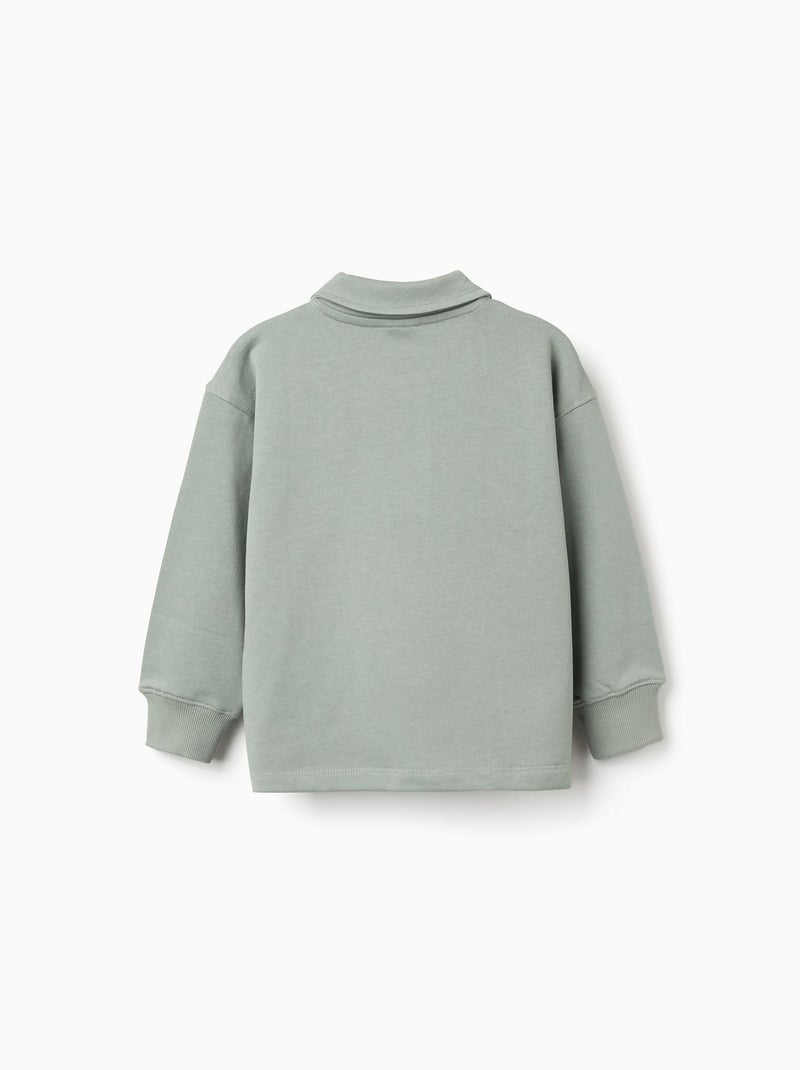 Katoenen sweatshirt met polokraag en print Groen - Kiabi