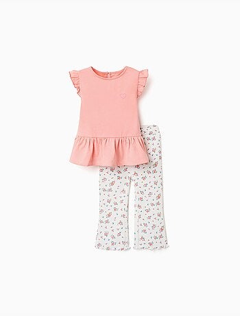 Katoenen t-shirt en geribde broek babymeisjes