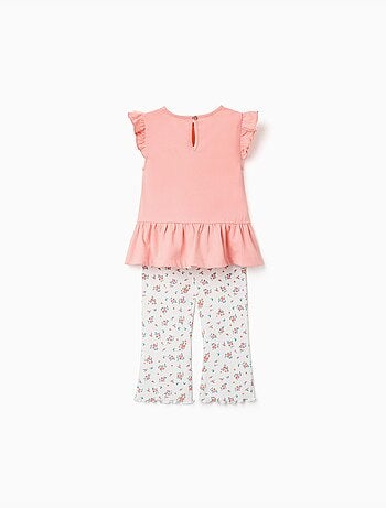Katoenen t-shirt en geribde broek babymeisjes