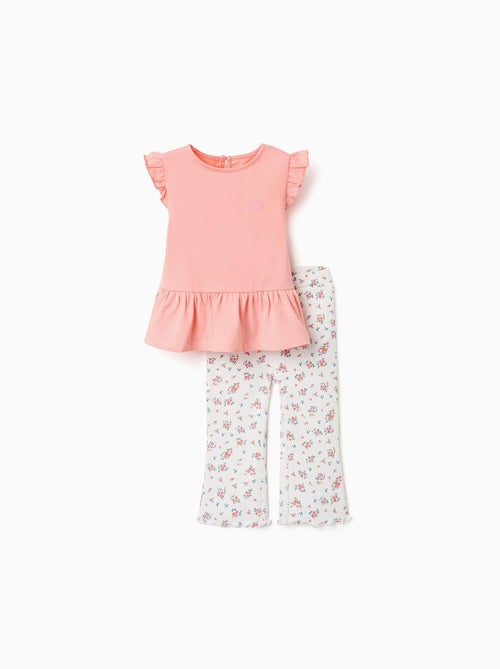 Katoenen T-shirt en geribde broek babymeisjes - Kiabi