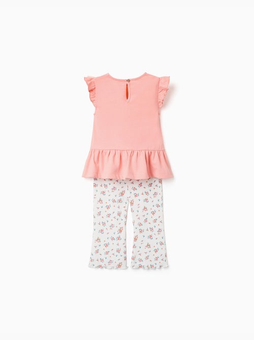 Katoenen T-shirt en geribde broek babymeisjes - Kiabi