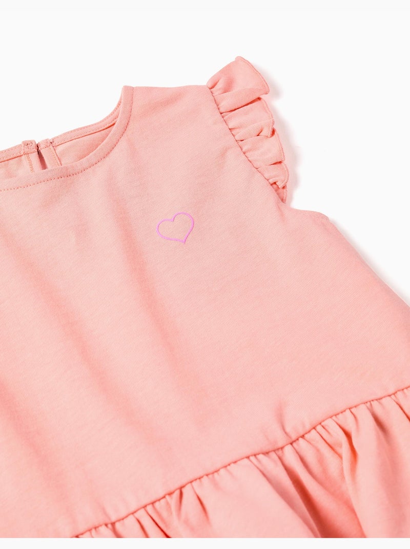Katoenen T-shirt en geribde broek babymeisjes Zalm - Kiabi