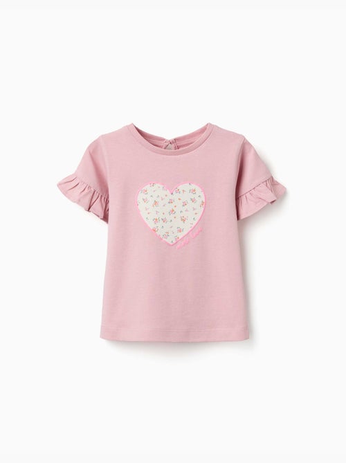 Katoenen T-shirt met bloemenprint in hartvorm - Kiabi