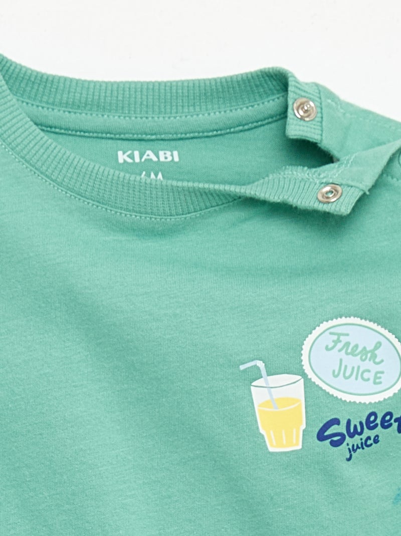 Katoenen T-shirt met borstborduurwerk Groen - Kiabi