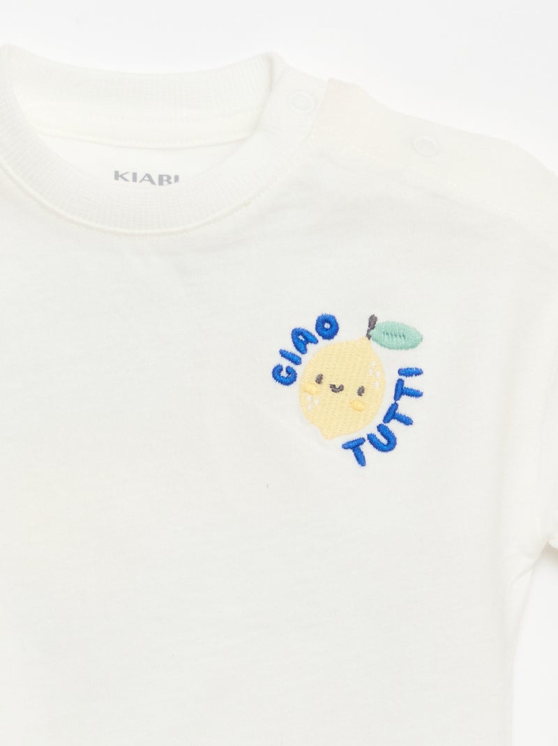 Katoenen T-shirt met borstborduurwerk Wit - Kiabi
