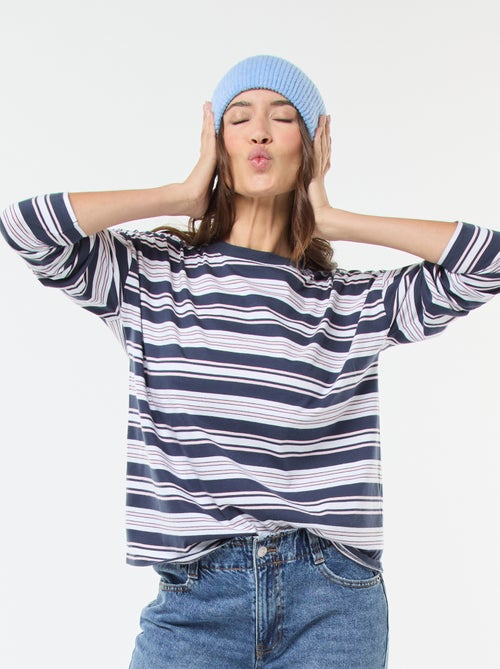 Katoenen T-shirt met driekleurige strepenprint - Kiabi Katoenen T-shirt met driekleurige strepenprint - Kiabi