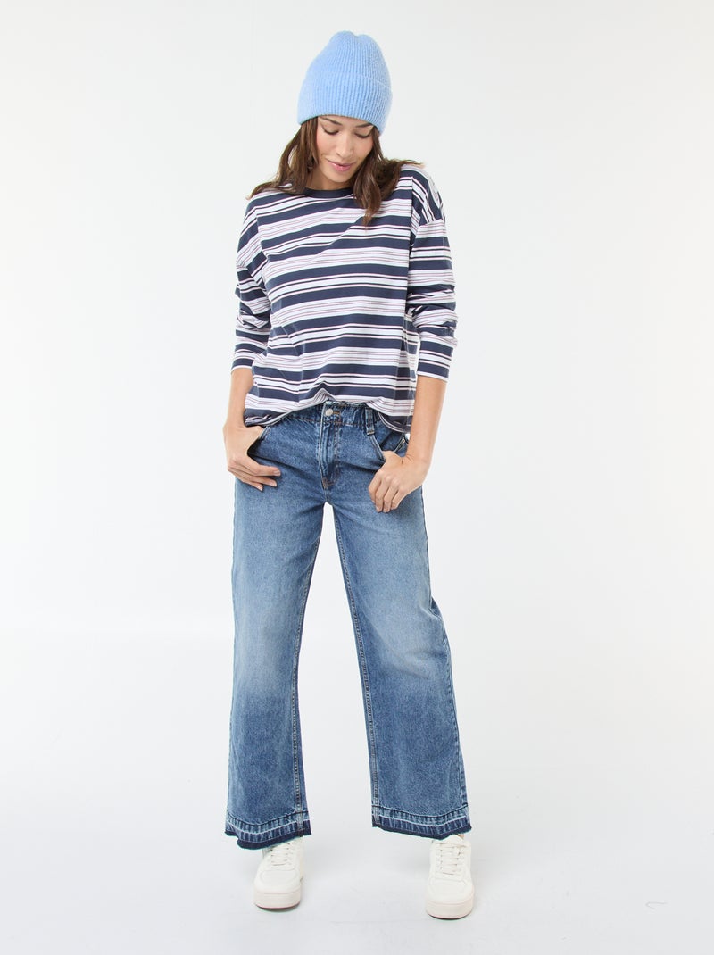 Katoenen T-shirt met driekleurige strepenprint Blauw - Kiabi