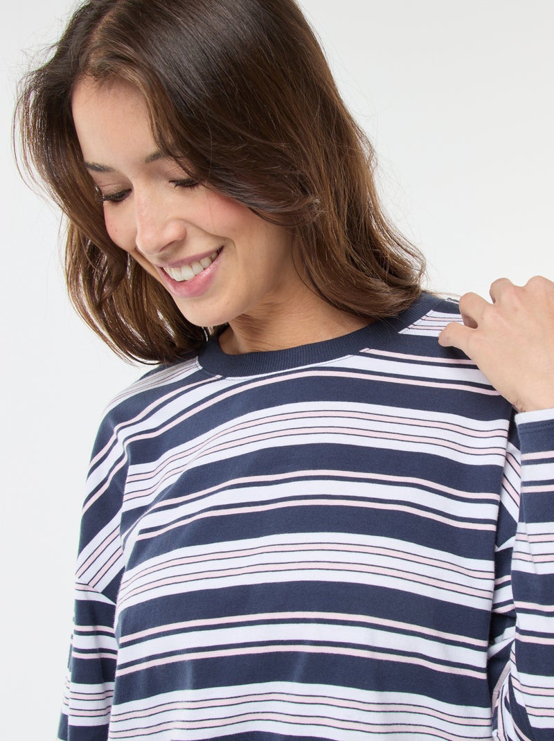 Katoenen T-shirt met driekleurige strepenprint Blauw - Kiabi