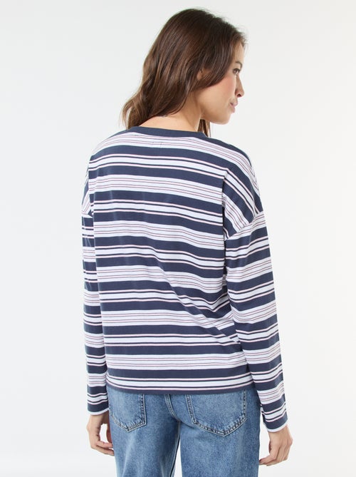 Katoenen T-shirt met driekleurige strepenprint - Kiabi Katoenen T-shirt met driekleurige strepenprint - Kiabi