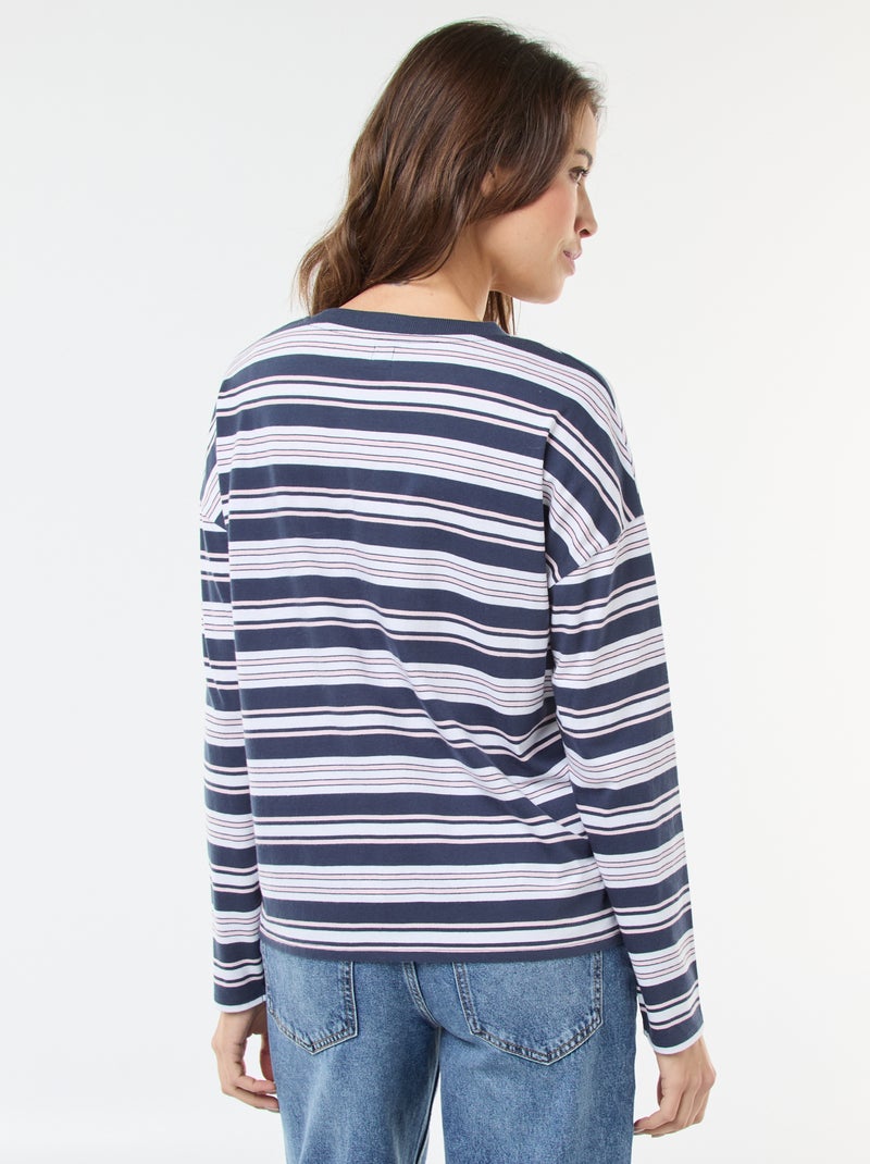 Katoenen T-shirt met driekleurige strepenprint Blauw - Kiabi