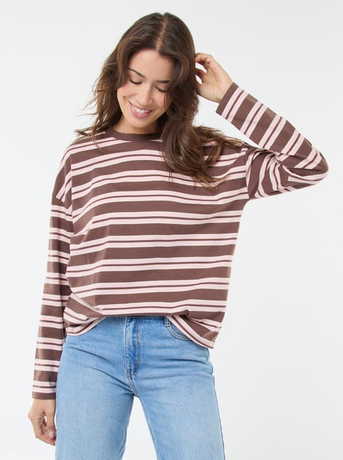 Katoenen T-shirt met driekleurige strepenprint - Kiabi Katoenen T-shirt met driekleurige strepenprint - Kiabi