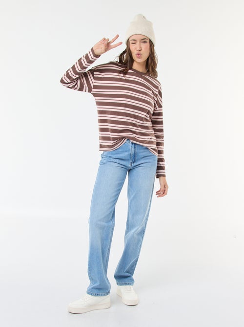 Katoenen T-shirt met driekleurige strepenprint - Kiabi Katoenen T-shirt met driekleurige strepenprint - Kiabi