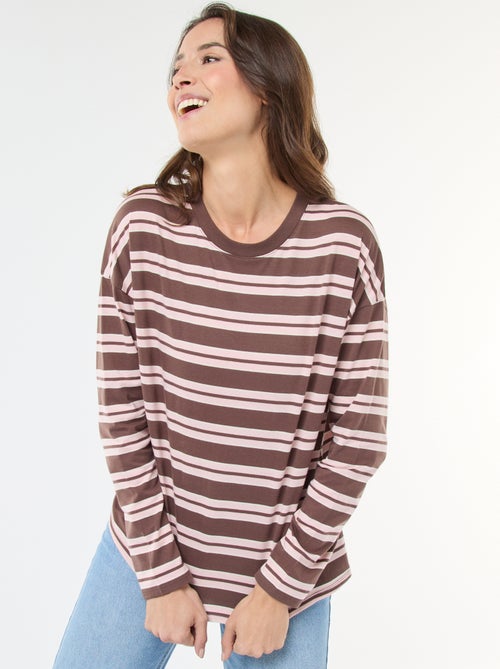 Katoenen T-shirt met driekleurige strepenprint - Kiabi Katoenen T-shirt met driekleurige strepenprint - Kiabi