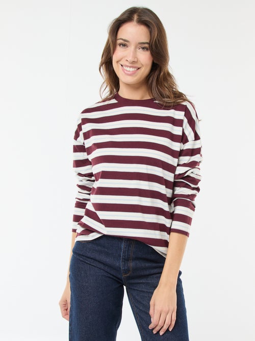 Katoenen T-shirt met driekleurige strepenprint - Kiabi Katoenen T-shirt met driekleurige strepenprint - Kiabi