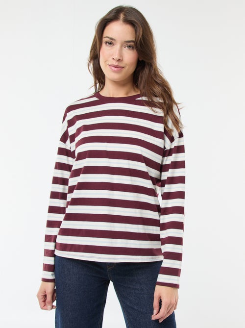 Katoenen T-shirt met driekleurige strepenprint - Kiabi Katoenen T-shirt met driekleurige strepenprint - Kiabi