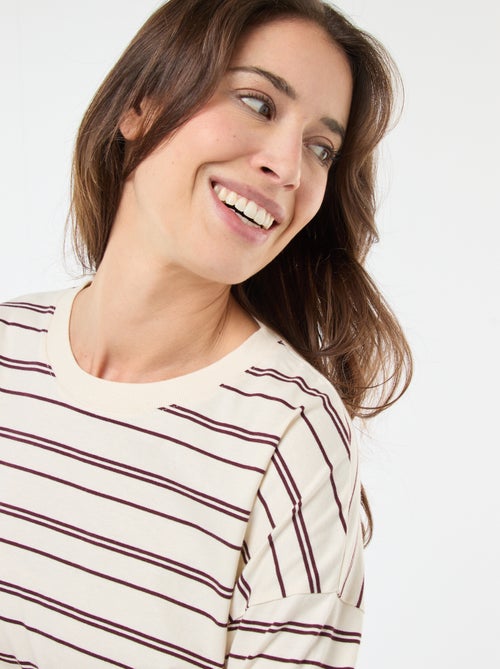 Katoenen T-shirt met driekleurige strepenprint - Kiabi Katoenen T-shirt met driekleurige strepenprint - Kiabi