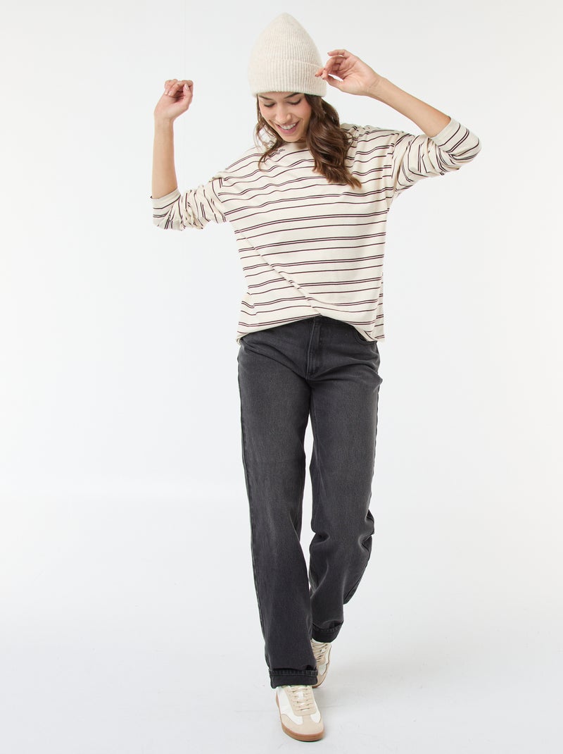 Katoenen T-shirt met driekleurige strepenprint Wit - Kiabi