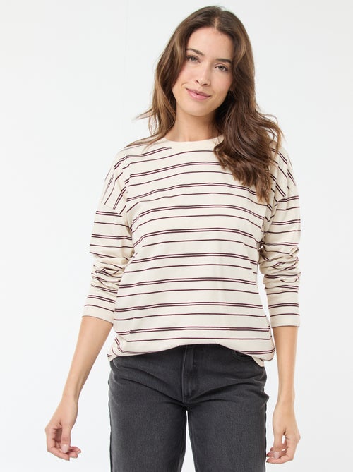 Katoenen T-shirt met driekleurige strepenprint - Kiabi Katoenen T-shirt met driekleurige strepenprint - Kiabi