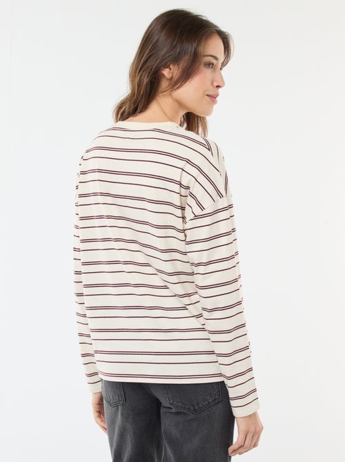 Katoenen T-shirt met driekleurige strepenprint - Kiabi Katoenen T-shirt met driekleurige strepenprint - Kiabi