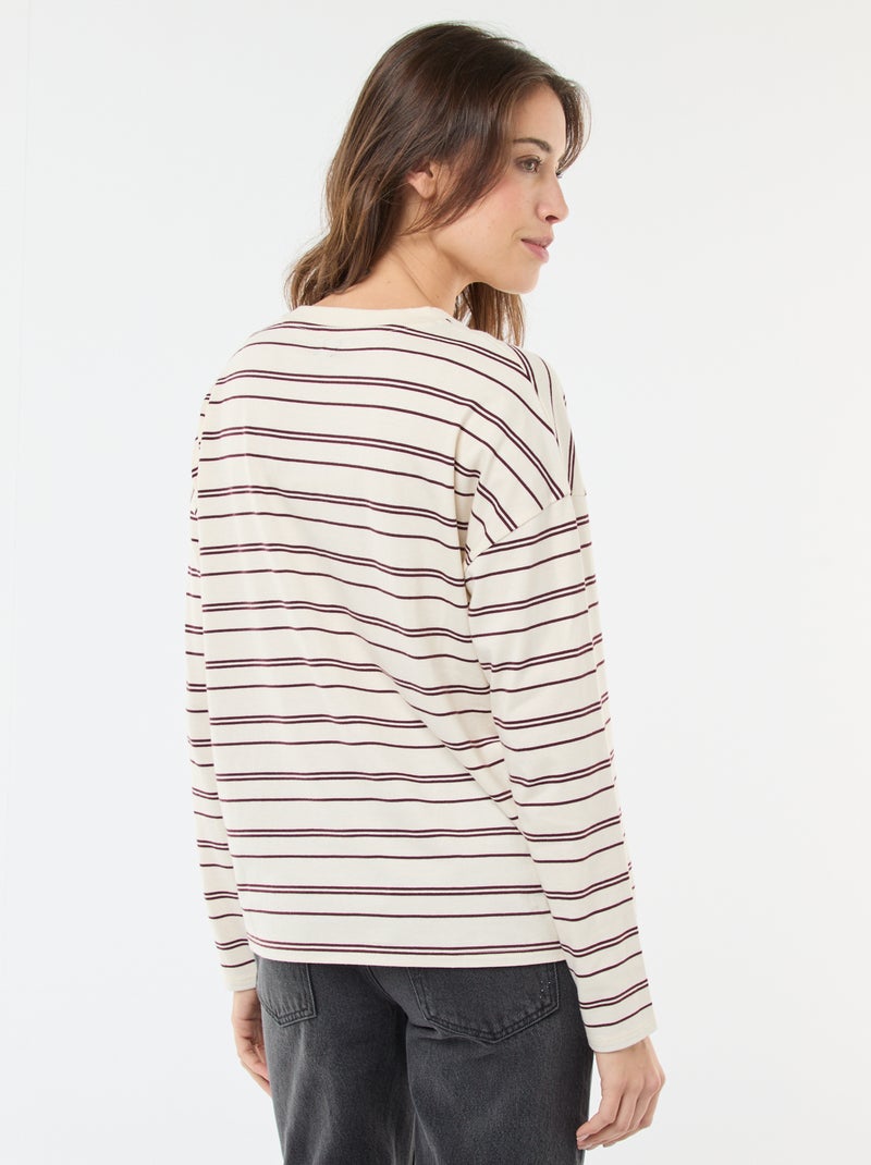 Katoenen T-shirt met driekleurige strepenprint Wit - Kiabi