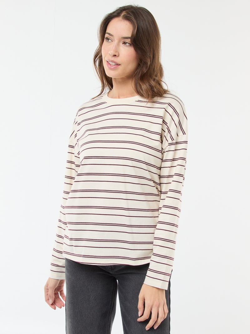 Katoenen T-shirt met driekleurige strepenprint Wit - Kiabi