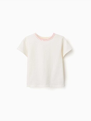 Katoenen T-shirt met geborduurde kraag