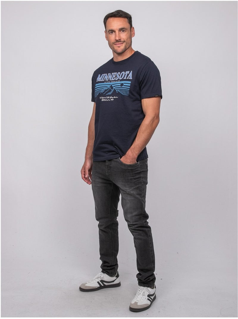 Katoenen t-shirt met korte mouwen en bergprint jampago Marineblauw - Kiabi