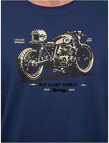 Katoenen t-shirt met korte mouwen en motorprint jatoulo