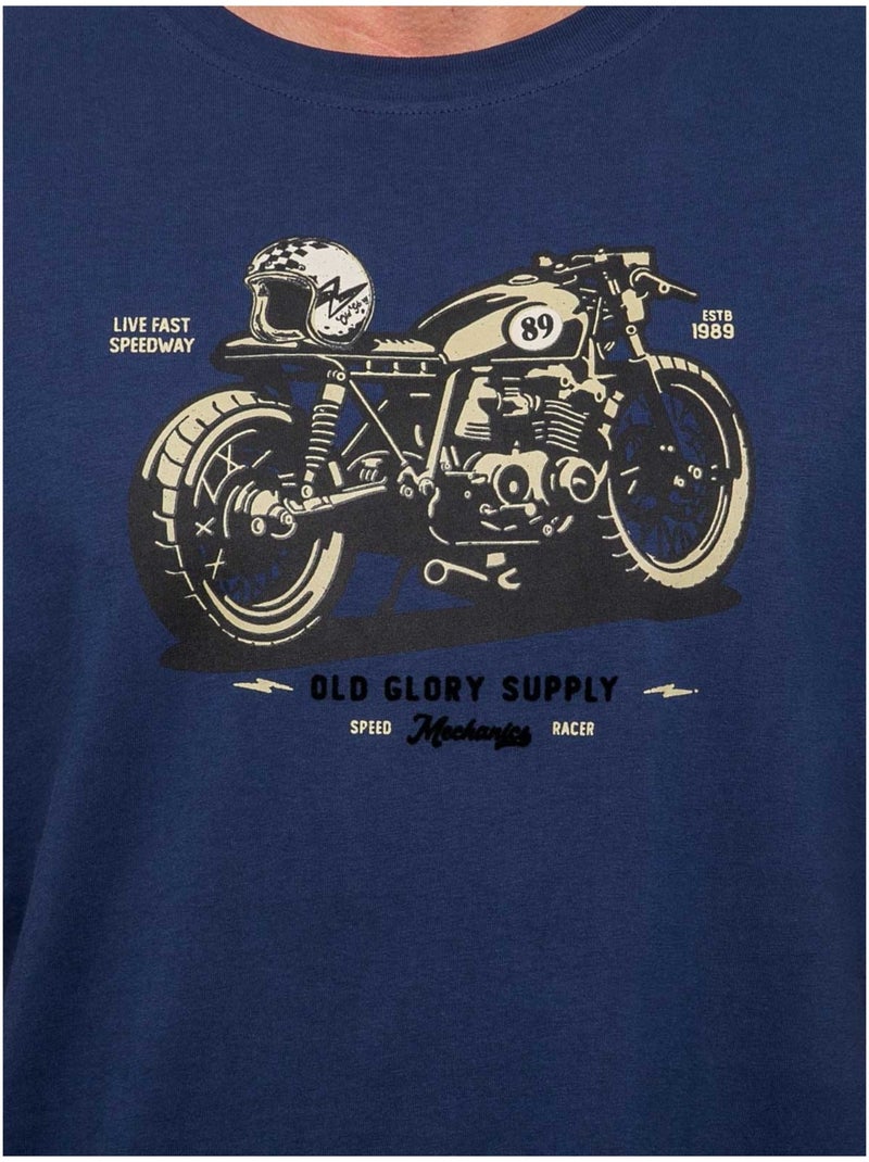 Katoenen t-shirt met korte mouwen en motorprint jatoulo Blauw - Kiabi