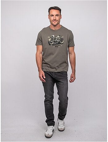 Katoenen t-shirt met korte mouwen en motorprint jatoulo