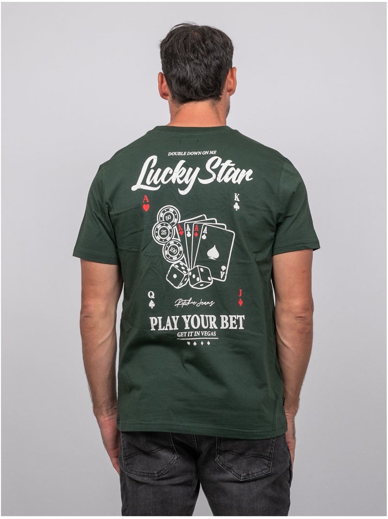 Katoenen t-shirt met korte mouwen en pokerprint joplayer Groen - Kiabi