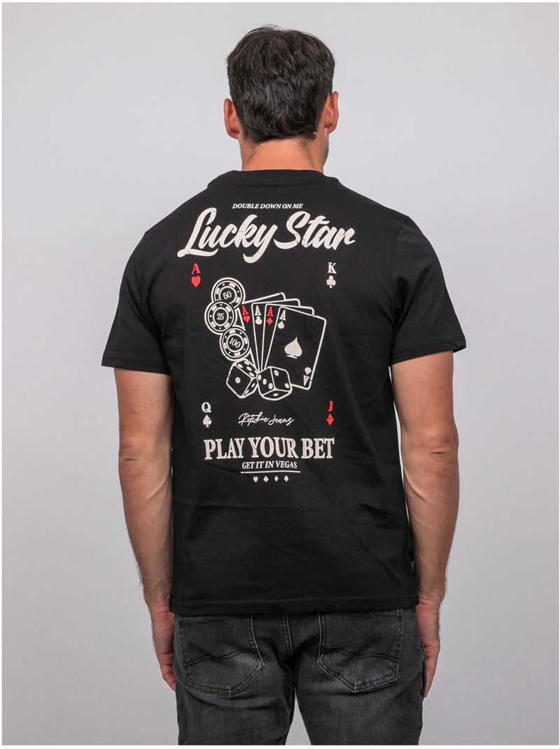 Katoenen t-shirt met korte mouwen en pokerprint joplayer Zwart - Kiabi