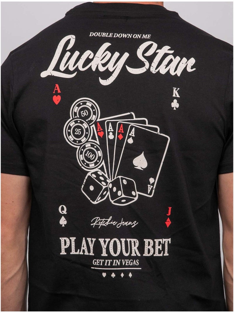 Katoenen t-shirt met korte mouwen en pokerprint joplayer Zwart - Kiabi