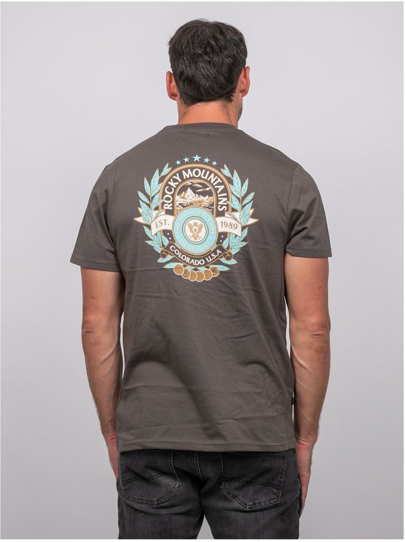 Katoenen t-shirt met korte mouwen en rugprint jargus Kaki - Kiabi