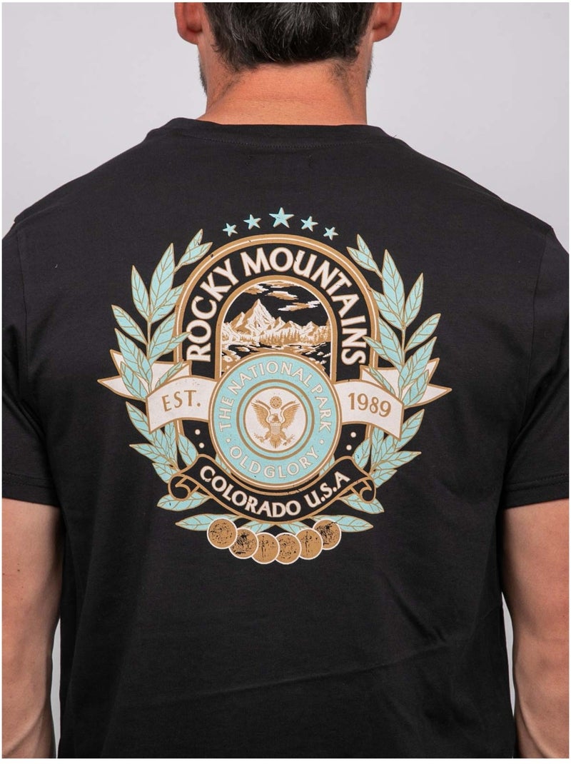 Katoenen t-shirt met korte mouwen en rugprint jargus Zwart - Kiabi
