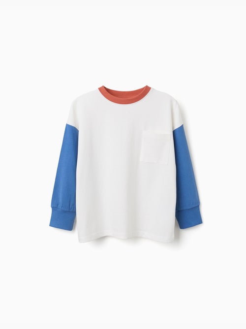 Katoenen t-shirt met lange mouw en zak - Kiabi Katoenen t-shirt met lange mouw en zak - Kiabi