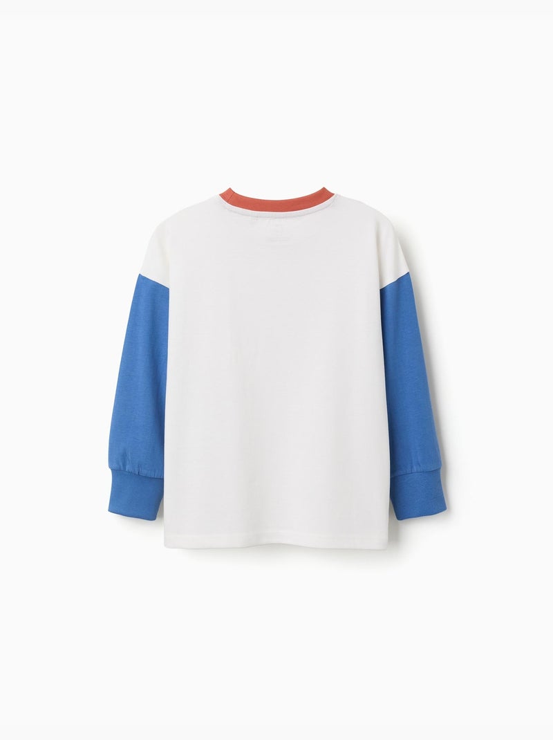 Katoenen t-shirt met lange mouw en zak Blauw Blauw - Kiabi