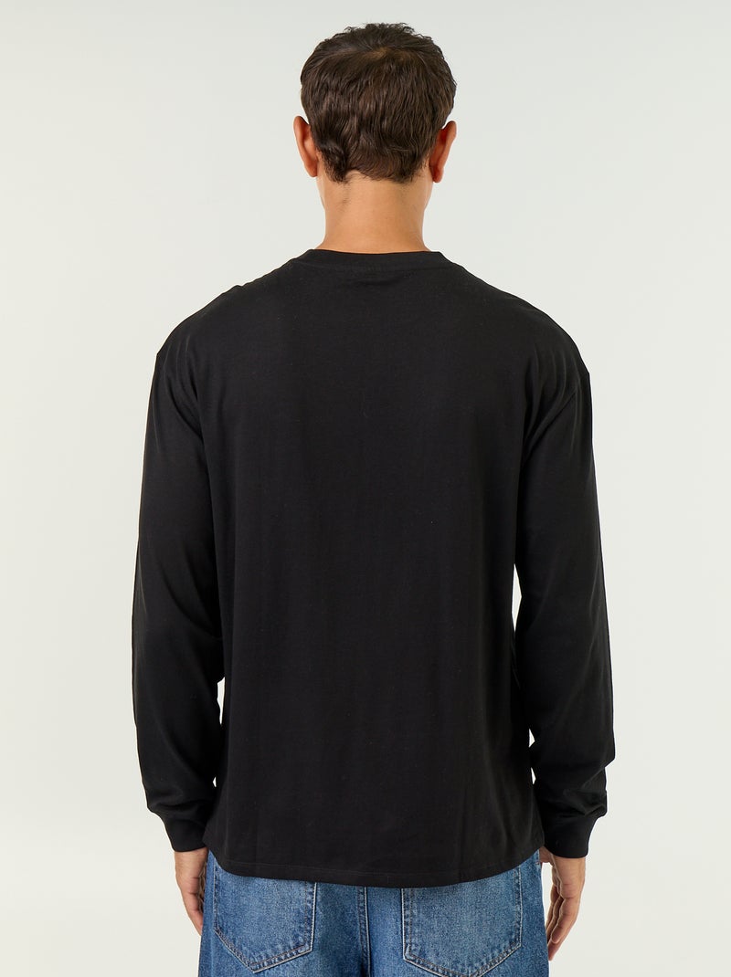 Katoenen T-shirt met lange mouwen en ronde hals Zwart - Kiabi