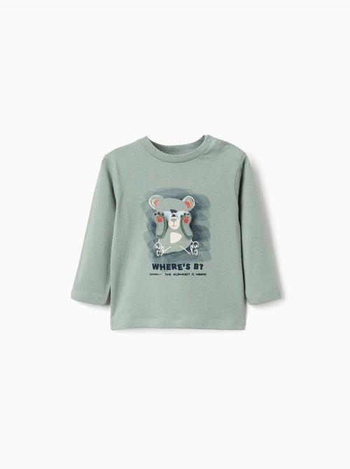Katoenen t-shirt met lange mouwen met berenprint - Kiabi