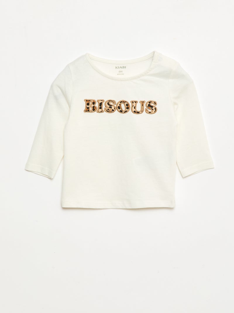 Katoenen T-shirt met leuk detail Biege - Kiabi