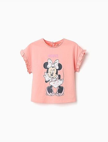 Katoenen t-shirt met minnie print en ruches