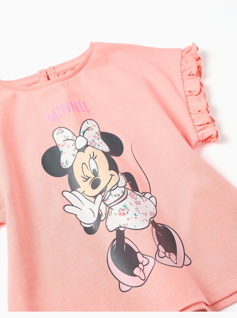 Katoenen T-shirt met Minnie print en ruches Zalm - Kiabi