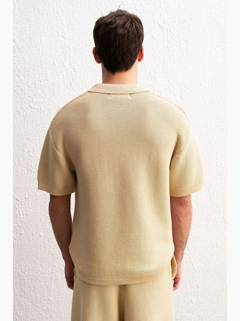 Katoenen t-shirt met polokraag voor heren giesto Klei-beige - Kiabi
