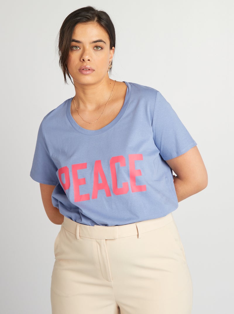 Katoenen T-shirt met print BLAUW - Kiabi